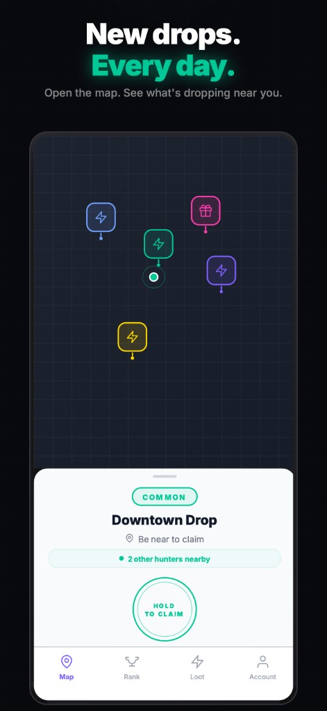 Marketing: "New drops every day" — map and nearby drops
